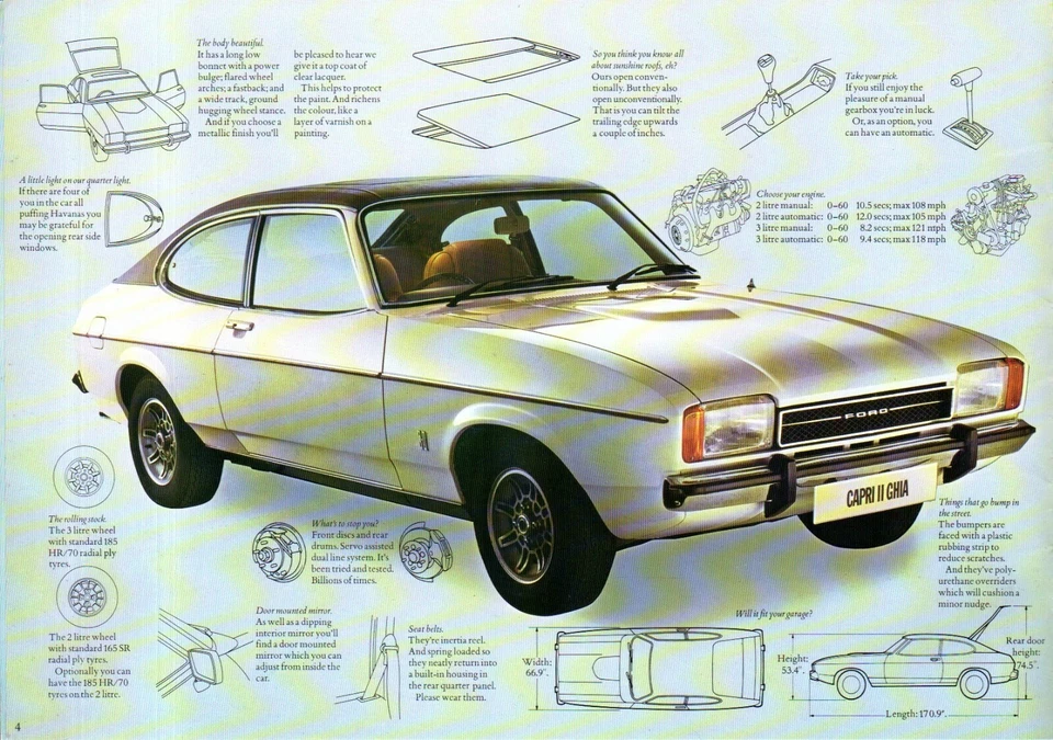Ford Ghia Range 1975 UK Market Sales Brochure Capri Mk2 Granada Mk1 Saloon Coupe - Image 3 of 3