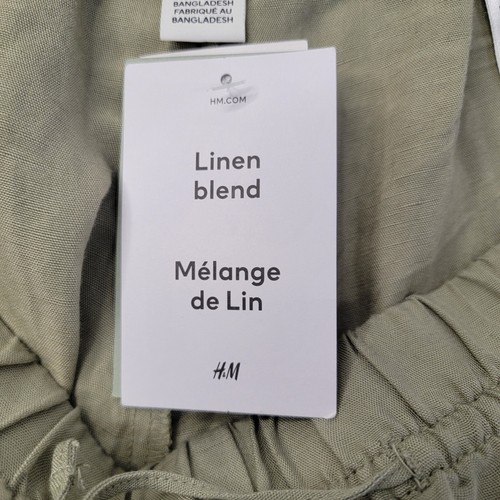 NWT H&M Pull On Pants Green Linen Blend Drawstring Elastic Waist Wide Leg XL - Picture 10 of 19