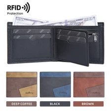 Mens Leather Bifold Wallet Money Credit Card ID Holder Front Pocket Slim Purse