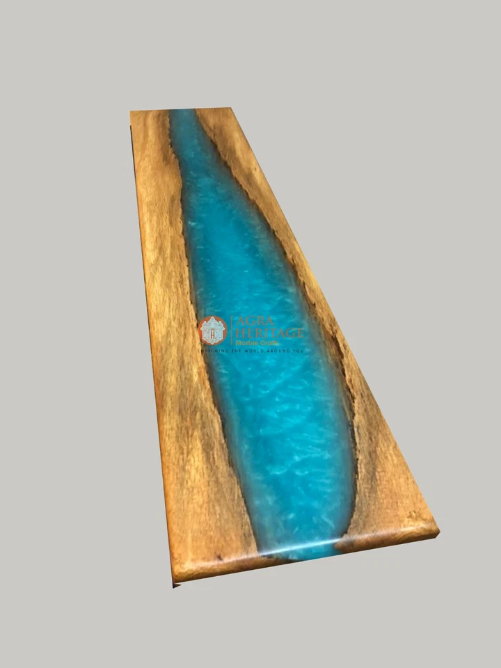 Blue Epoxy Resin Dining Table, Side Epoxy Wooden Table, Handmade Furniture Decor - Image 2 of 4