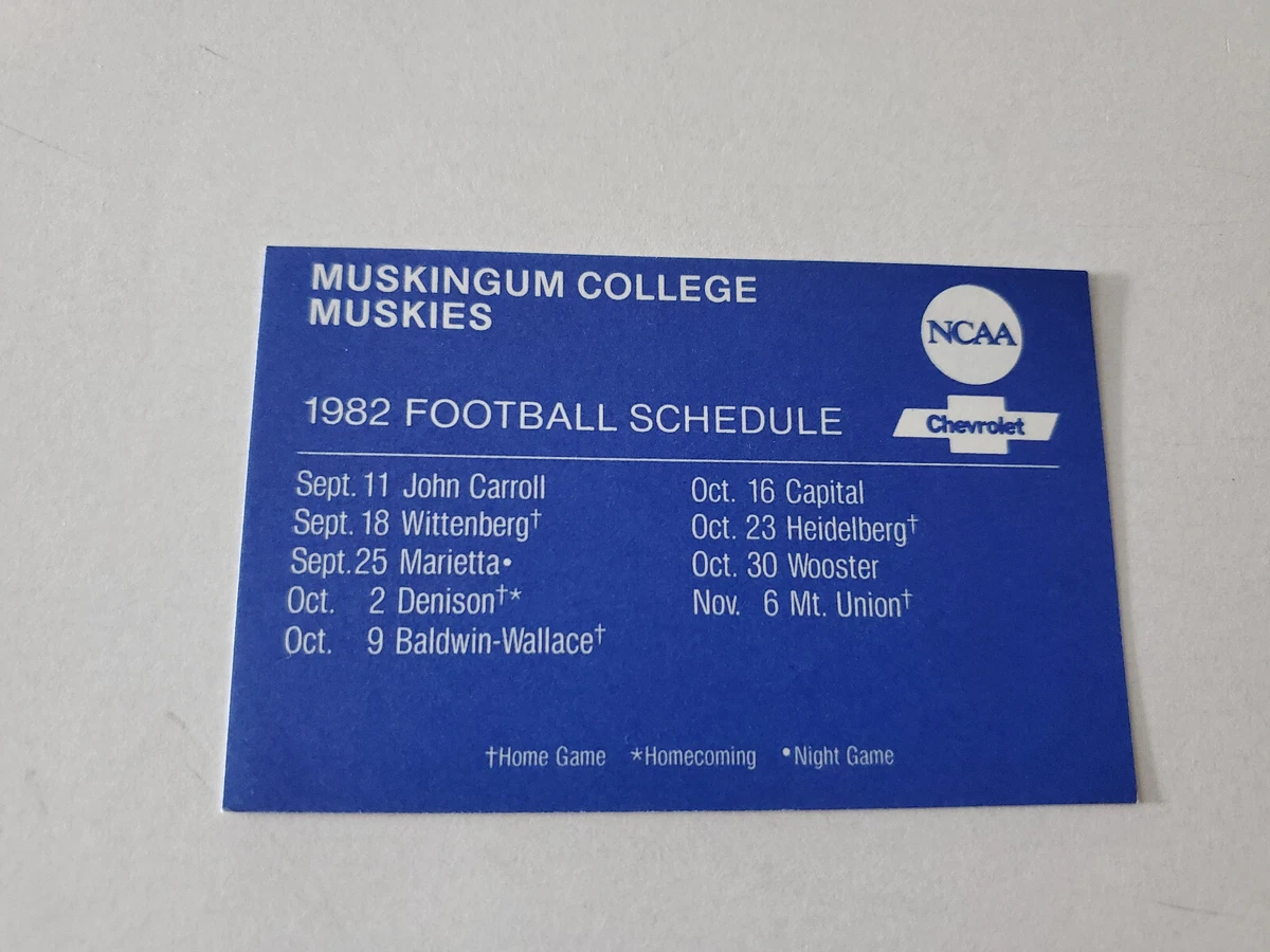 JS15 Muskingum College 1982 Football Chevrolet Pocket Schedule Card | eBay