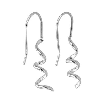 Einfache 925 Sterlingsilber Korkenzieher Twist Hängel Ohrringe Drop Fisch Haken