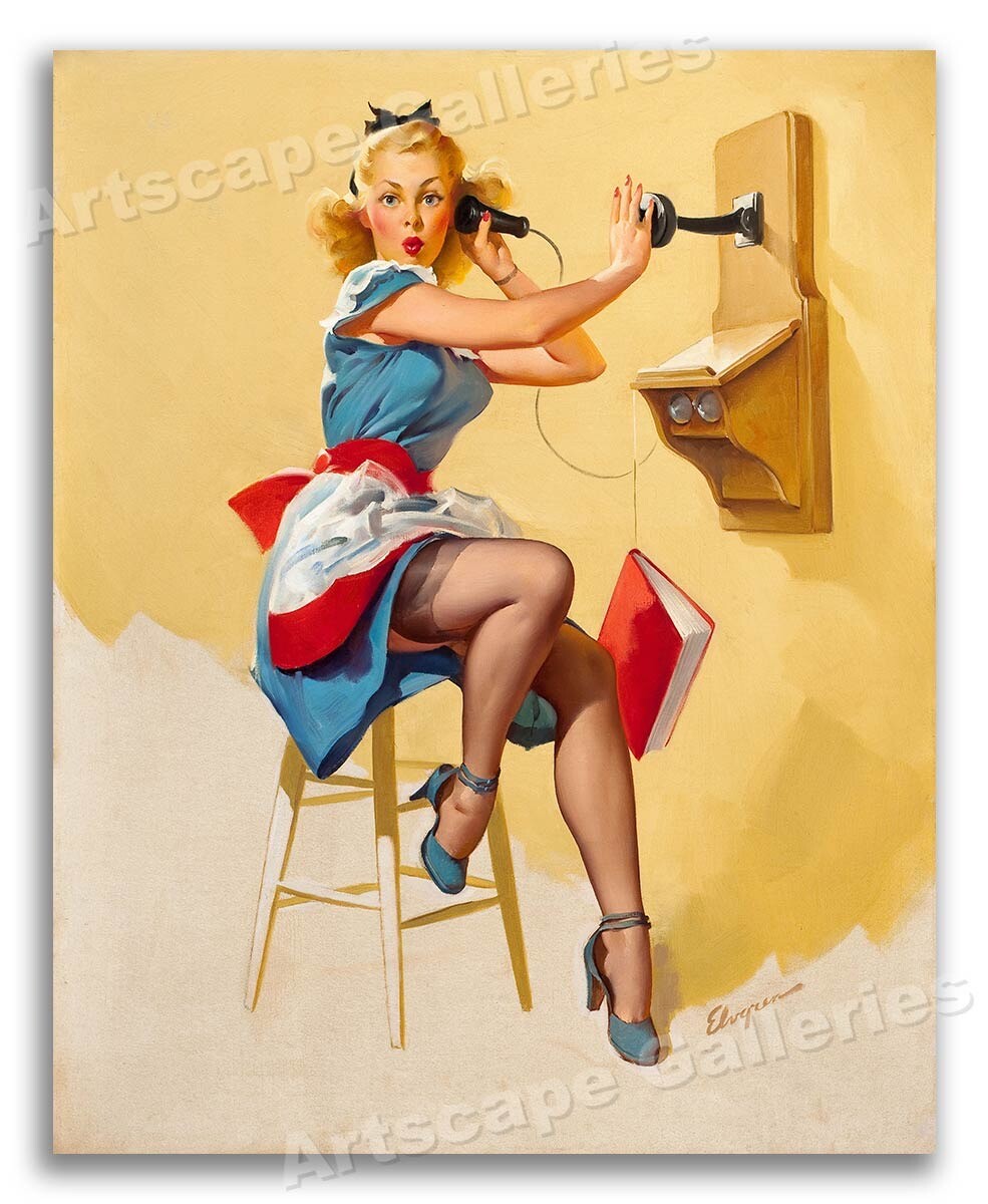 1940s Gil Elvgren Blonde PinUp Girl Telephone Poster 