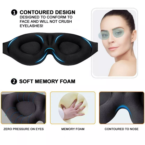 2 Pack Travel 3D Eye Mask Sleep Soft Padded Shade Cover Rest Relax Blindfold - Picture 6 of 9