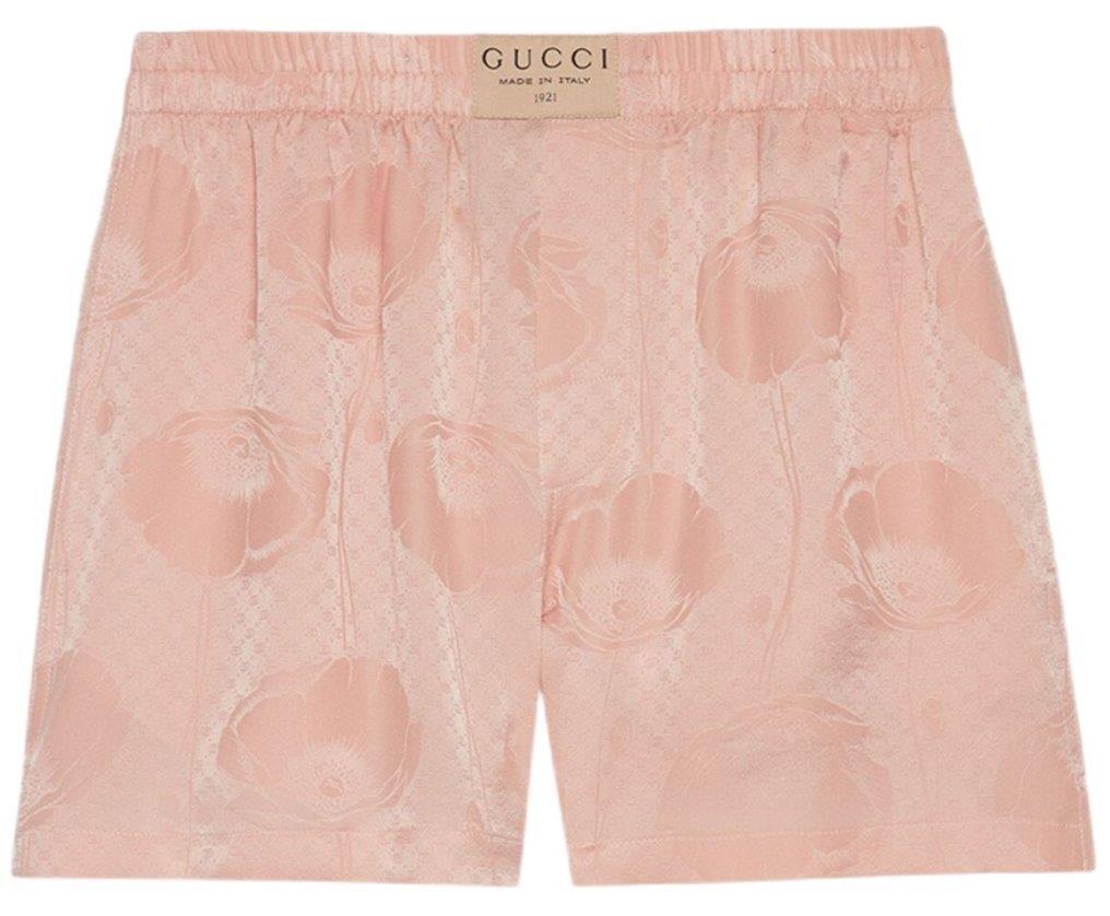 NEW GUCCI PINK SILK INTERLOCKING G TEXTURE POPPY PRINT LOGO NEW GUCCI PINK SILK INTERLOCKING G TEXTURE POPPY PRINT LOGO