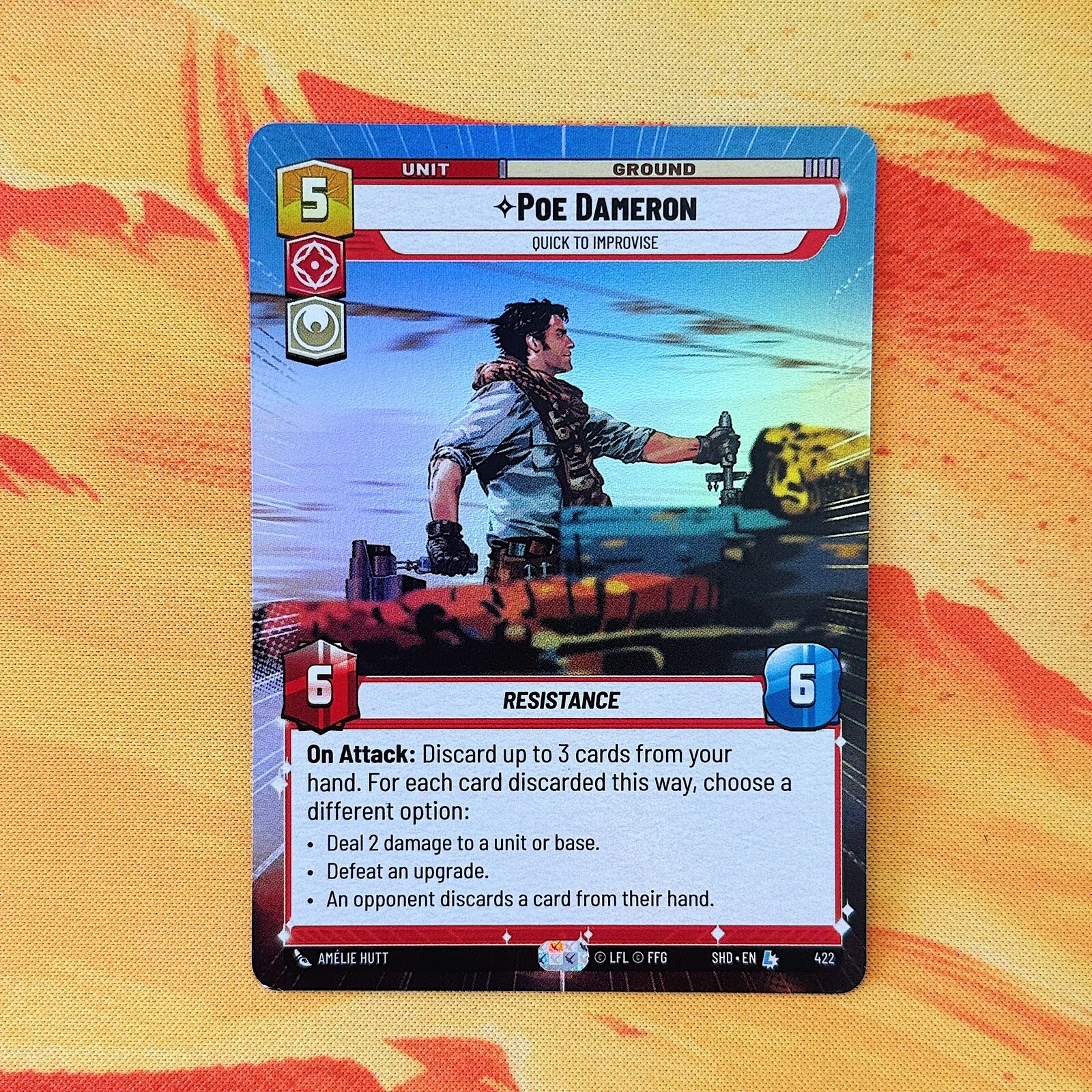 Poe Dameron HYPERSPACE FOIL Shadows Of The Galaxy SHD Star Wars Unlimited #422