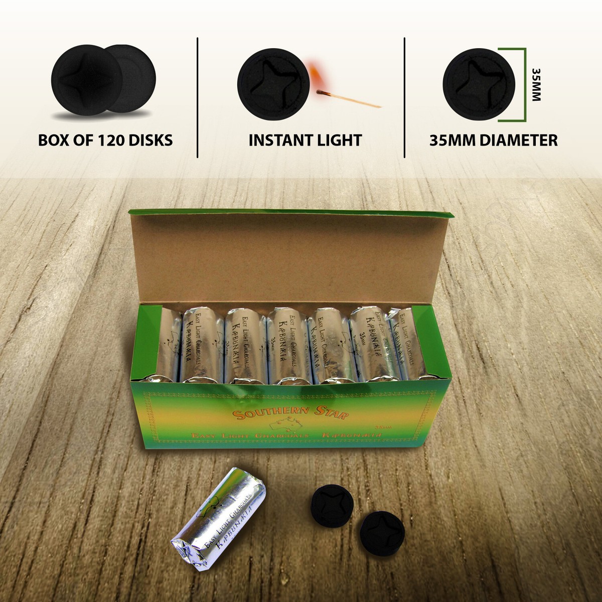 Southern Star Easy Light Charcoal Briquettes 35mm 120 pieces