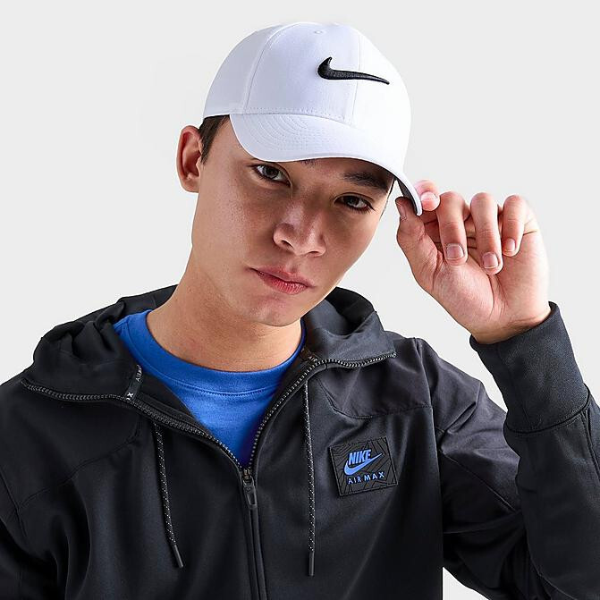 New Nike Club Structured Swoosh Hat Deep White Black Cap FB5625