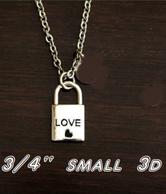 PADLOCK LOCK KEY LOVE Pendant on 925 Plated Sterling Silver 22'' Necklace Women