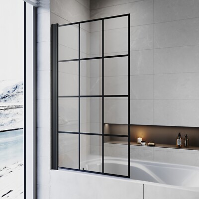 Industrial Black Grid Bath Shower Screen Pivot Hinged Door 800x1400 ...