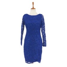 MARINA Cobalt Blue Long Sleeve Lace Scoop Back sz 6