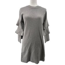 NWOT Elan Ruffle Tiered 3/4 Sleeve Knit Sweater Mini Dress Grey Medium $97