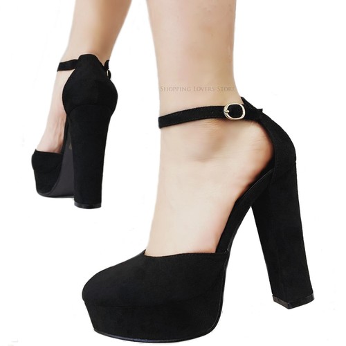 SCARPE DONNA Decollete Scamosciate Cinturino Tacco alto 12 Plateau Sandali C92 - Foto 2 di 7