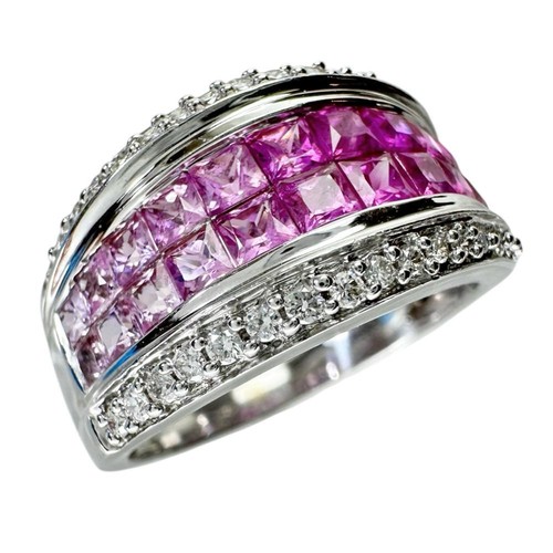 US 7.2 Mystery Setting/Gradación Zafiro rosa 0.95ct Rubí 0.70ct diamante 0. - Imagen 8 de 9
