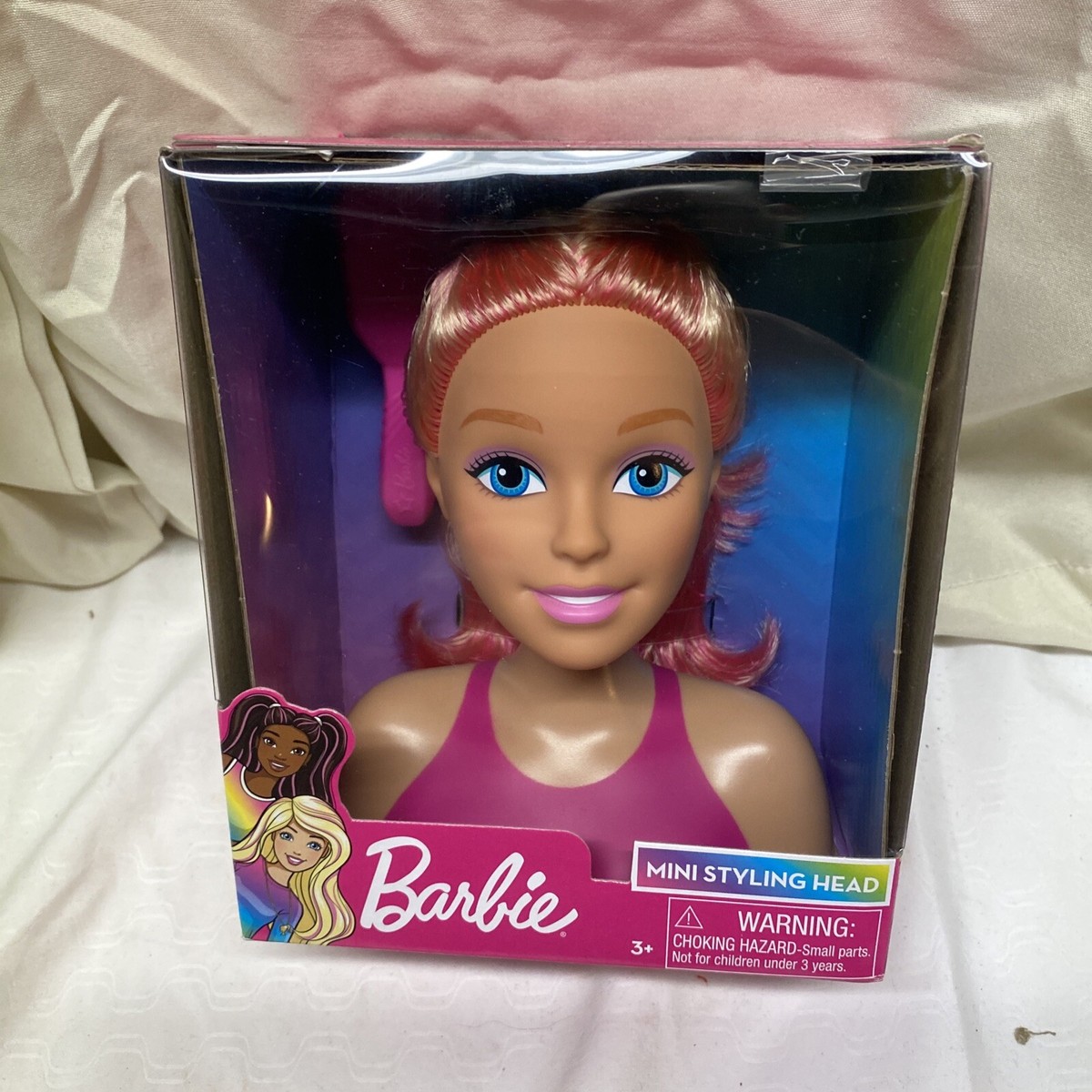 Barbie Mini Styling Head with Pink Color Highlights Hair Brush BRAND NEW