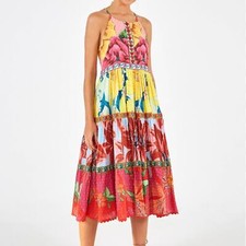 Farm Rio Tiered Cotton Tank Midi In Mixed Garden Floral Dress Size XS