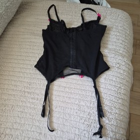 Vintage Ann Summers Black Extra Sheer Peep Corset Lace & Ribbon Trim Size 36DlC