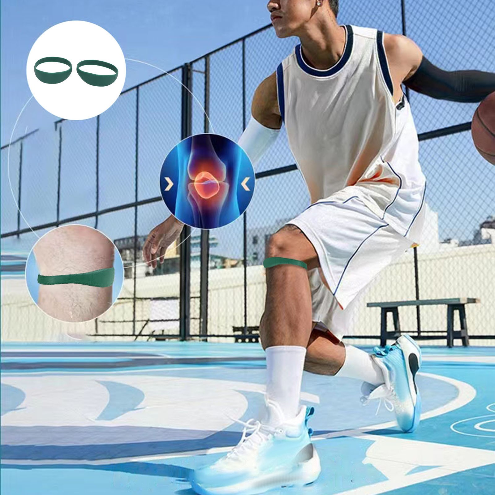 Green 2PCS Patella Knee Support Strap Silicone Patella Tendon Stabilizer EC