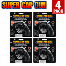 8 Ring Shot Cap Gun Black Novelty Police Pistol Revolver - Plastic - 4 Packs
