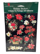 Vintage Christmas Stickers Flowers Poinsettias Roses American Greetings New