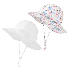 Baby Girl Sun Hat Infant Toddler Swim Wide Brim Strap 1-2T Garden White 2 Pack