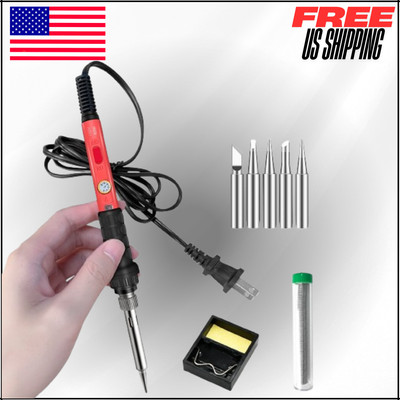 60W Soldering Iron Kit, 110V Welding Kit W Ceramic Heater for Electronic Repair
