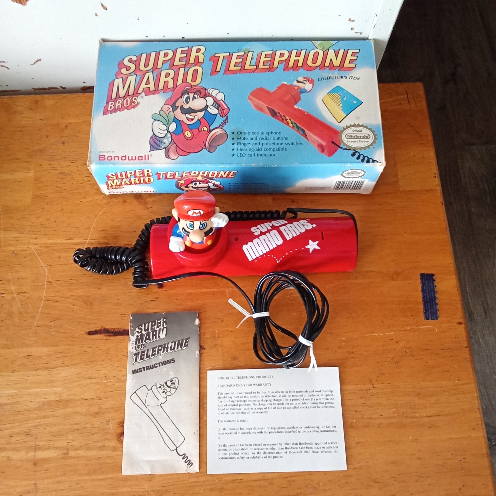 Vtg 1990 Super Mario Bros. 2 Telephone In Box Red Pipe W/ Instructions Warranty