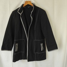 MING WANG Black Gingham Contrast Trim Stitch Zip Pockets Blazer Jacket Sz M