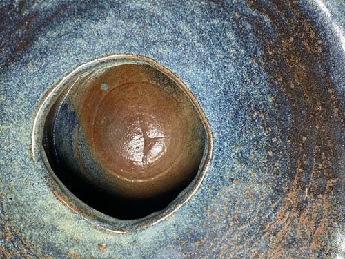 Art Pottery Bowl Centerpiece on A Stand Blue Brown Glossy Glaze App. 20.5” X 9” - Picture 2 of 24
