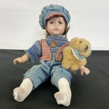 Seltene Porzelanpuppe kleiner junge mit Teddy Dachbodenfung aus Nachlass Selten