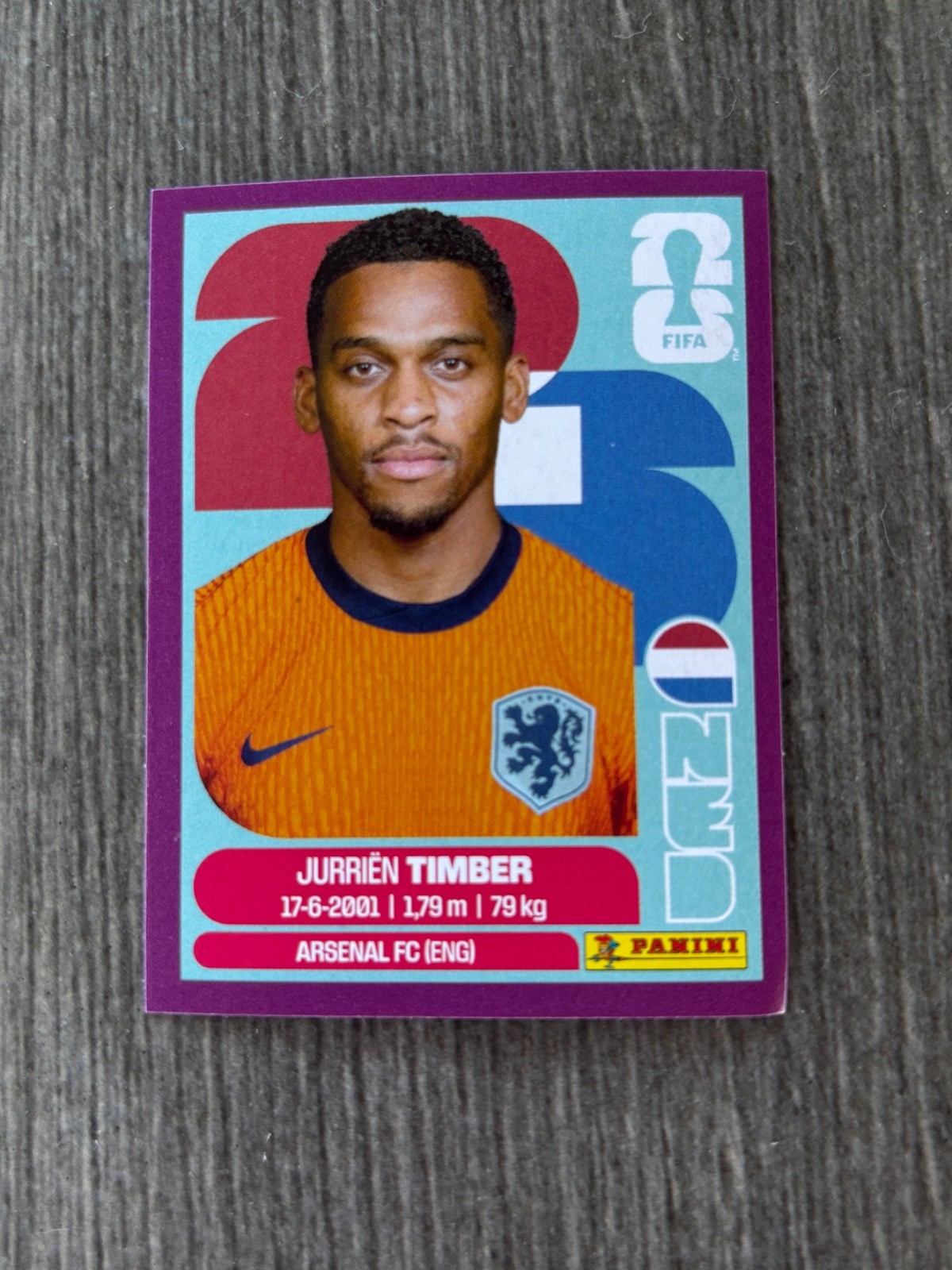 2026 Panini Men's World Cup Sticker "PURPLE" - Jurrien Timber - Netherland 1:200