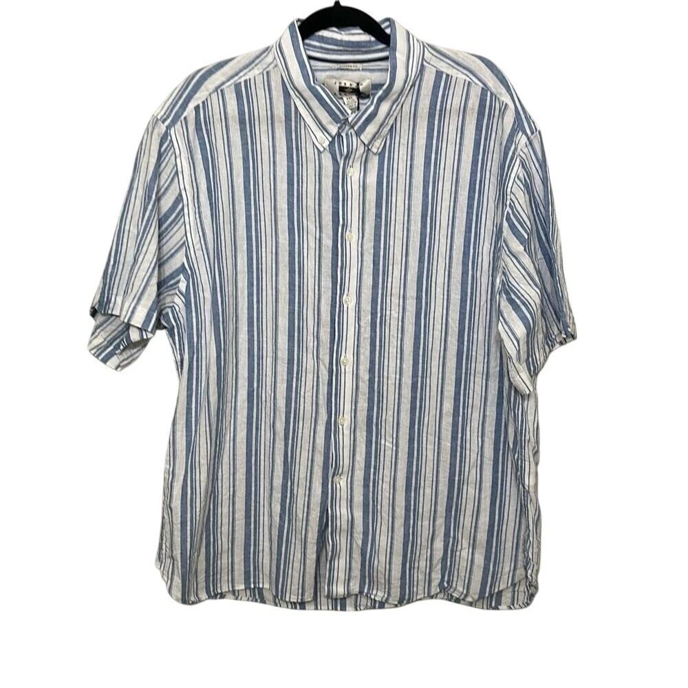NWT Joseph Abboud Mens Blue White Stripe Linen Cotton Button Up Shirt Size XXL