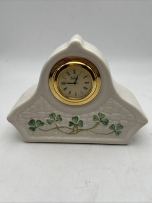 Belleek Ireland Porcelain  Killarney Clock Shamrocks Basketweave Design 5''x 3.5''