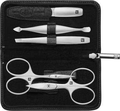 Beauty TWINOX 6-Pc Manicure and Pedicure Set with Black Leather Case, Premium Na