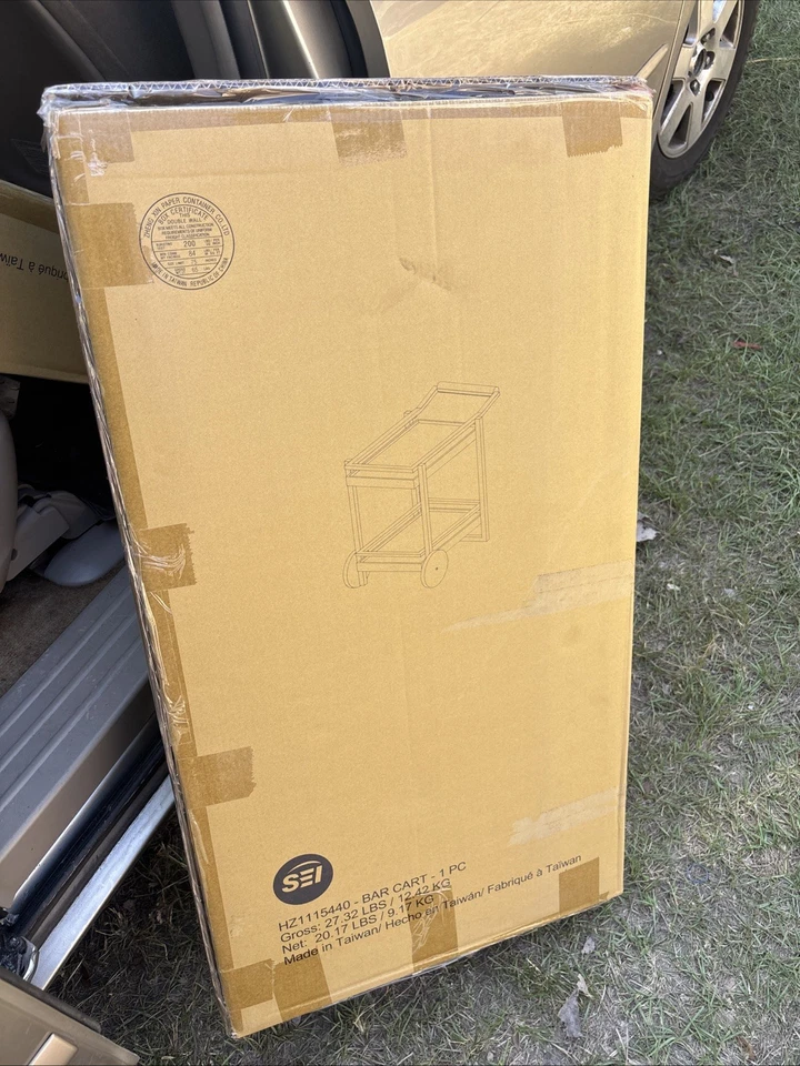 Carro de barra enrollable SEI Furniture Dorben, soporte para copa de vino y vidrio, marrón Foto 4 de 4