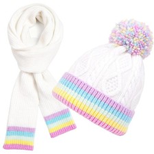 Toddler Winter Hat and Toddler Scarf,Rainbow Beanie for Kids Scarf Soft and W...