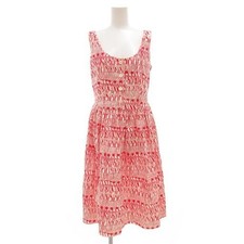 PRADA Sleeveless Gathered Knee-Length Dress Red White 40 Women's
