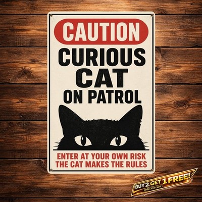 Beware Of The Cat Garage Tin Sign Funny Animal Metal Wall Art