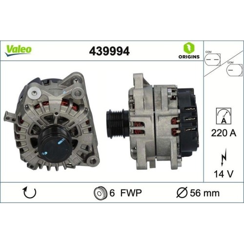 Alternateur Valeo 439994 Origins de 150A pour moteurs Ford Focus et C-Max