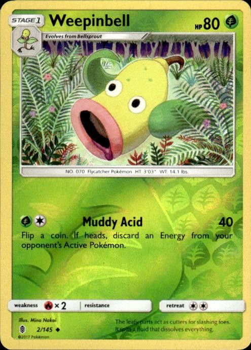 Pokemon Reverse Holo Weepinbell SM - Guardians Rising 2/145 LP