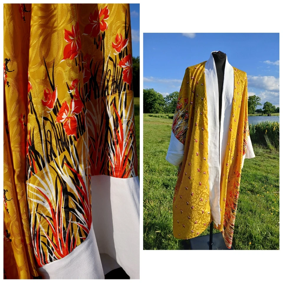 NEW RARE HANDMADE KIMONO DUSTER JACKET BESPOKE INDIAN SILK DESIGN ONE SIZE - Image 2 of 4