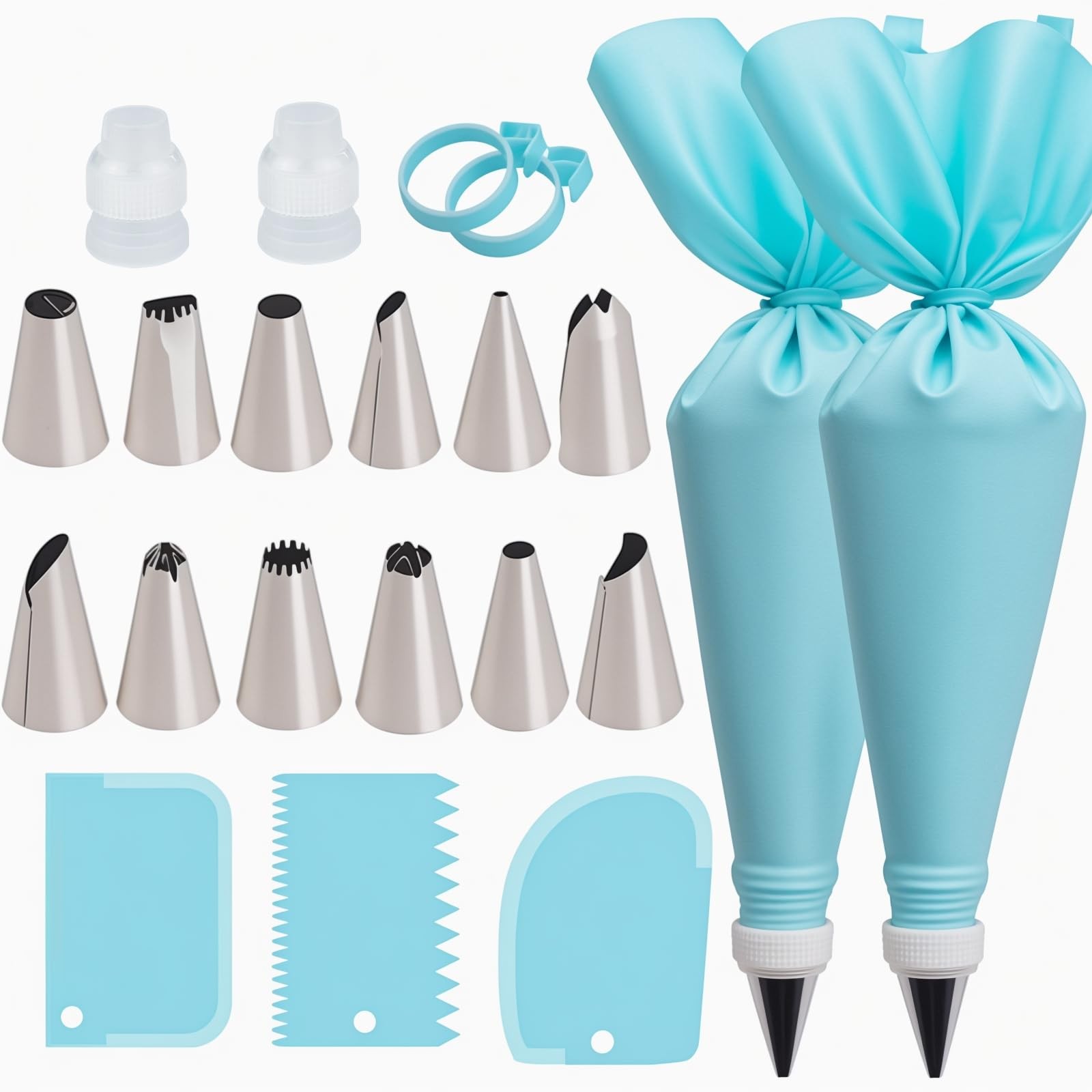 Piping Bags and Tips Set, Reusable Cake Decorating Supplies with 2 Reusable B...