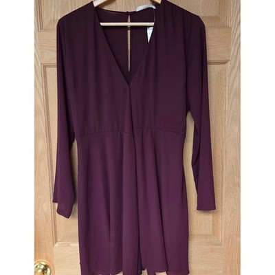 Lush Burgundy Wrap Dress Size Mediu Mid Thigh Long Sleeve Chiffon New
