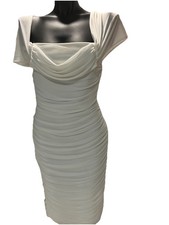 Fashion Nova Bodycon Dress White Ruched Cold Shoulder Large Nylon Spandex NWT