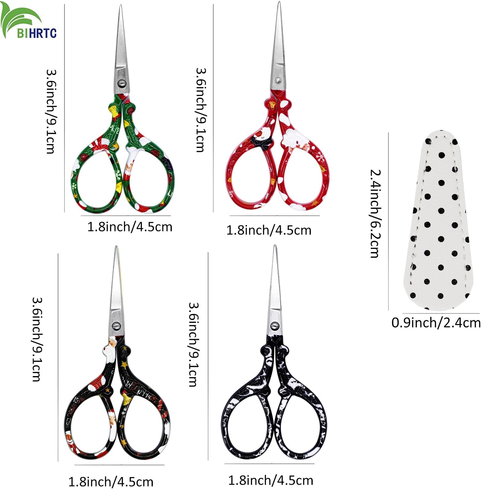 4Pairs 3.6inch Embroidery Scissors with Leather Cover Stainless Steel Sharp S...