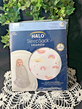 HALO Sleepsack Swaddle 100 Cotton Blanket, TOG 1.5, Sunshine Rainbows S 3-6m