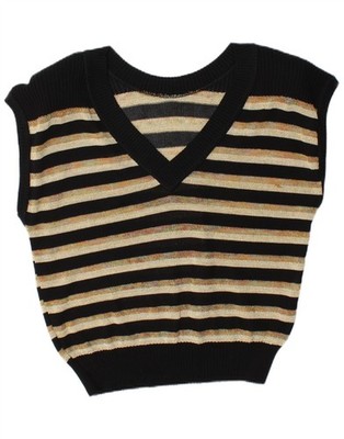 VINTAGE Damen Trägertop Tanktop UK 16 Large schwarz gestreift Baumwolle SO08