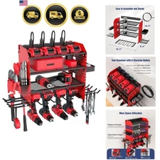 Heavy Duty Power Tool Organizer Wall Mount with Charging Station Shelves Hooks