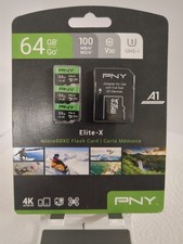 PNY 64GB Elite-X Class 10 U3 V30 microSDXC Flash Memory Card 3 Pack 100MB/s NEW