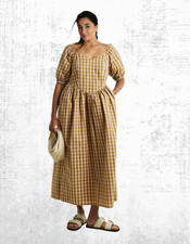 Womens Simply Be Cotton Short Sleeve Cap Sleeve Seersucker Midi Dress Gingham